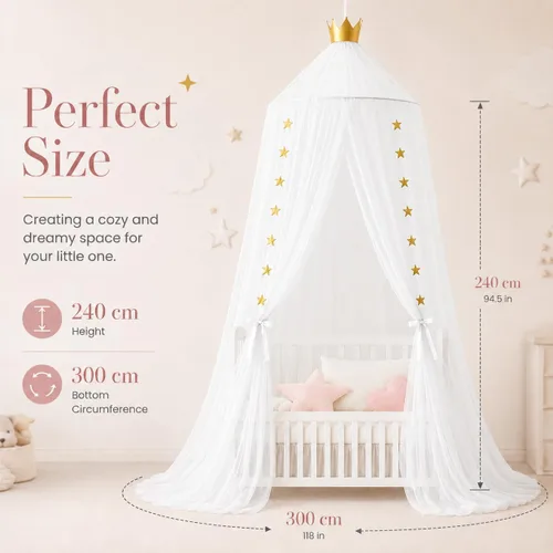 Vista 4 de Toldo de cama para niñas, suave, lavable y fácil de instalar, toldo para cuna para habitación de niñas con decoración de estrellas, toldo de cama