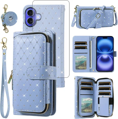 Vista 62 de Funda para teléfono iPhone 6 6S con cremallera y protector de pantalla con protector de pantalla, correa de cordón cruzado, ranura para iPhone 6 Six