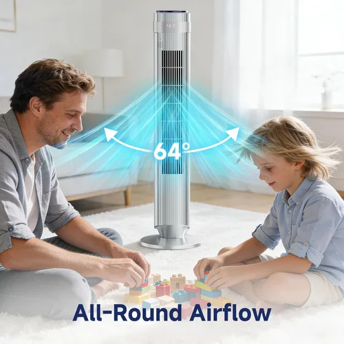Vista 6 de 36 Inch Tower Fan for Bedroom, 22.3ft/s Velocity Standing Fan with 28dB Quiet for Sleep, Remote, LED Display, 5 Speeds, 4 Modes, 12H Timer, 64