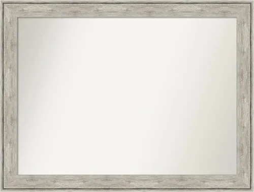 Vista 25 de Amanti Art Espejo de baño plateado para sobre el fregadero, 28 x 37 pulgadas, elegante espejo rectangular de peltre cepillado, marco de madera