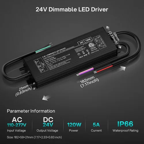 Vista 3 de REYLAX IP66 impermeable 5-en-1 Dimmable LED Driver 24V 120W, ETL
