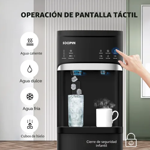 Vista 2 de Dispensador de enfriador de agua 4 en 1 de agua caliente/frío/habitación con máquina de hielo, carga inferior, capacidad diaria de 22 libras