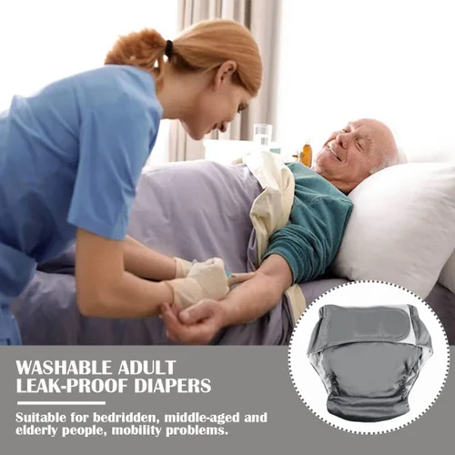 Vista 3 de FERCAISH Pañal de tela reutilizable para adultos, lavable e impermeable, protección contra la incontinencia de ancianos, ropa interior con máxima