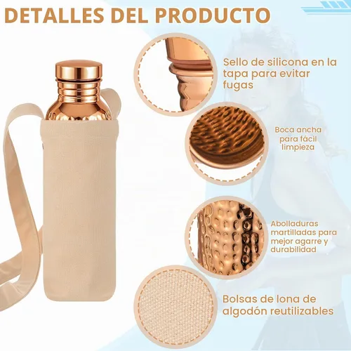 Vista 3 de LemonRoad - Juego de 2 botellas de agua de cobre (34 onzas/1000 ml) Hammered Health