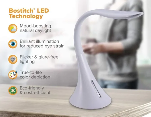 Vista 6 de Bostitch Oficina moderna LED luz de escritorio, 8W, blanco (VLED1821WHITE-BOS)
