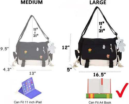 Vista 3 de Bonita bolsa de mensajero para adolescentes y mujeres, bolso cruzado Kawaii con alfileres y colgante de relleno de regalo