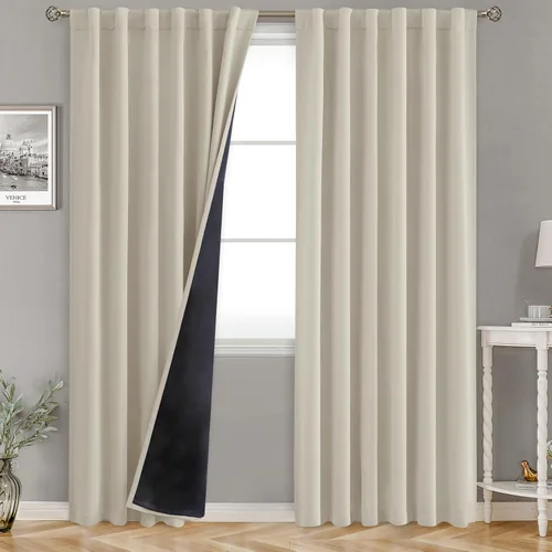 Vista 17 de BGment Cortinas 100% opacas beige de 63 pulgadas de largo con forro aislante térmico, bolsillo para varilla y lengüeta trasera de doble capa
