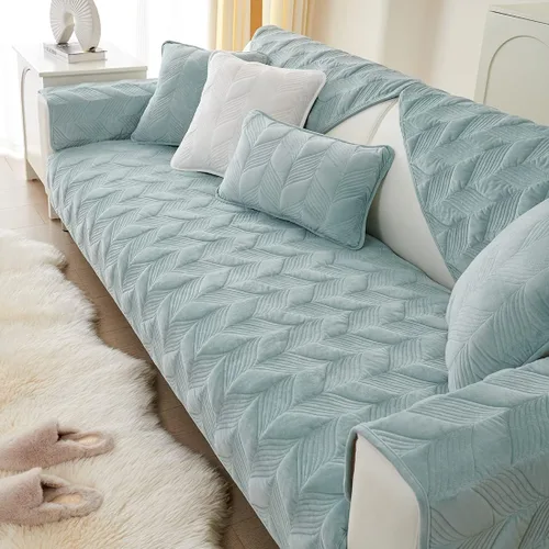 Vista 8 de Funda para sofá, de terciopelo suave, acolchada, para sofá seccional, funda antideslizante para perros, gatos, niños, sofá biplaza reclinable Blanco