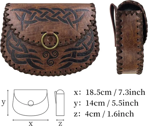 Vista 6 de HiiFeuer Viking Bolsa de cinturón en relieve, mochila lateral de piel sintética medieval vintage, bolsa de cinturón portátil para la edad media