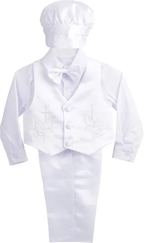 Vista 6 de Lito Angels Traje formal de bautismo para bebé niño con gorro de satén de 3 a 18 meses, 5 piezas Estilo C