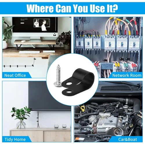 Vista 7 de RGBZONE 120pcs 1/2" negro tipo R clips de cable con tornillos