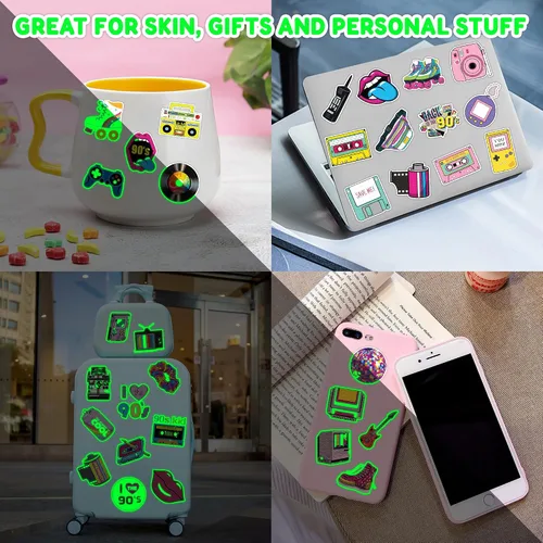 Vista 5 de 96 tatuajes temporales luminosos precortados de regreso a los años 90 y 80 que brillan For Kids Theme Birthday Party Decorations Supplies Favors