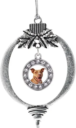 Vista 90 de Inspired Silver - Adorno con dije de cara de carlino - Adornos navideños de círculo de plata con joyas de circonita cúbica