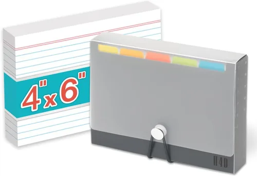 Vista 19 de Estuche de tarjetas de índice H4D de 3x5 con 100 tarjetas de índice pesadas rayadas y separadores, negro