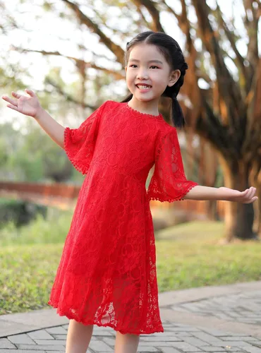 Vista 2 de Vestido de encaje para niñas con flores, vestido de fiesta de boda vintage, 2-6, 7-16