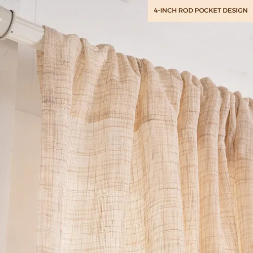 Vista 6 de D'Moksha Homes Cortinas de lino sintético beige y crema de 63 pulgadas de largo, 52 x 63 pulgadas, 2 paneles de cortinas transparentes con bolsillo