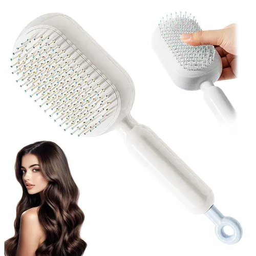 Vista 11 de Cepillo de pelo autolimpiante, cepillo retráctil con cerdas de masaje, peine antiestático fácil de limpiar para todo tipo de cabello, cepillo de Azul