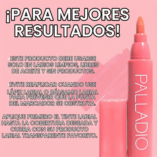 Vista 5 de Palladio Tinte de labios, fórmula hidratante e impermeable, aspecto de color mate, color de labios de larga duración para uso durante todo el día