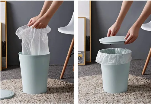 Vista 5 de Botes de basura de plástico con anillo de presión, con tapa/sin cubierta, para baño, (color : con cubierta azul) cesta