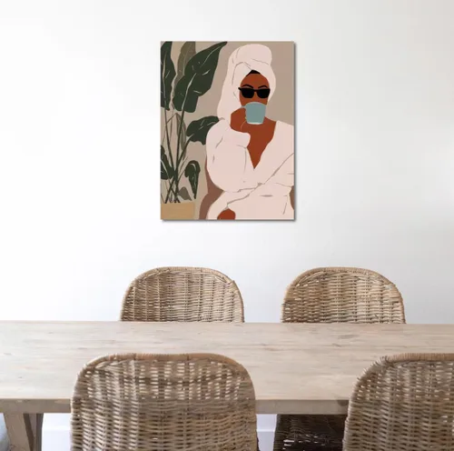 Vista 5 de Lienzo con estampado bohemio de mujer negra y flores, decoración de niña afro, póster de moda, enmarcado listo para colgar