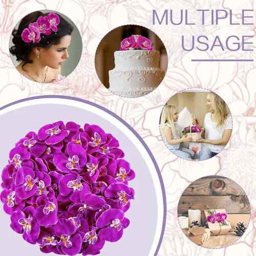 Vista 5 de 40 pétalos de orquídea, decoraciones artificiales, cabezas de orquídeas, flores, de seda sintética, Phalaenopsis, cabezas de flores de mariposa