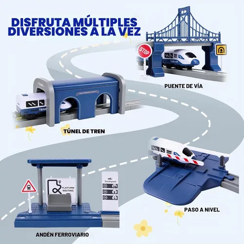 Vista 6 de Wdmiya Juegos de trenes para niños de 4 a 7 años, 104 piezas, trenes a Azul Ciudad 104 Pcs