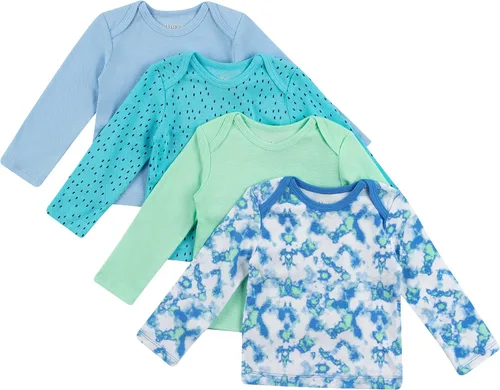Vista 10 de Hanes Camiseta de manga larga para bebé, camiseta de punto Ultimate Flexy para niños y niñas, paquete de 4 Conjunto de Brwn Dk Verde Azul
