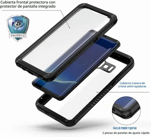 Vista 4 de Lanhiem Funda para Samsung Galaxy S8, IP68 impermeable a prueba de polvo con protector de pantalla integrado, resistente a prueba de golpes