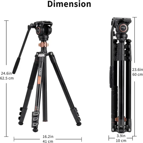 Vista 8 de Cayer FP2450 Trípode de cabeza fluida, trípode de video de aluminio de 75 pulgadas, trípode de cámara compacta de 4 secciones con cabezal fluido