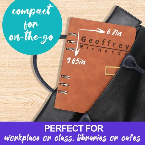 Vista 6 de Cuaderno de cuero personalizado, cuadernos recargables para mujeres y hombres, diario con forro personalizado para escribir, diario para mujeres