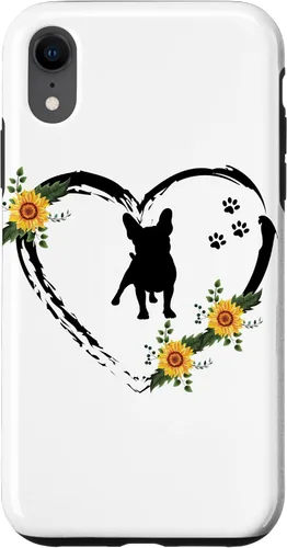 Vista 24 de iPhone 16 French Bulldog With Paw Prints And Sunflower Heart On White Case