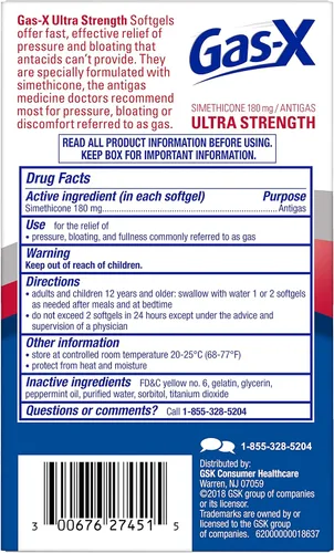 Vista 14 de Gas-X Cápsulas blandas de alivio de gases ultra fuertes con simeticona, 180 mg para aliviar la hinchazón, 50