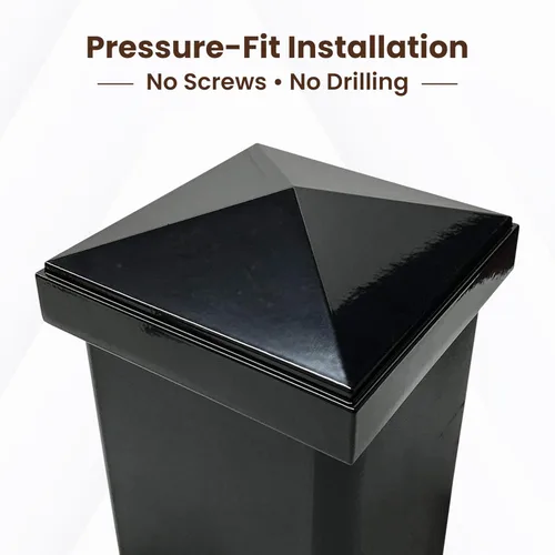 Vista 2 de Tapa de poste de pirámide de aluminio de 2 x 2 pulgadas para postes de metal, ajuste a presión, color negro con recubrimiento en polvo, resistente