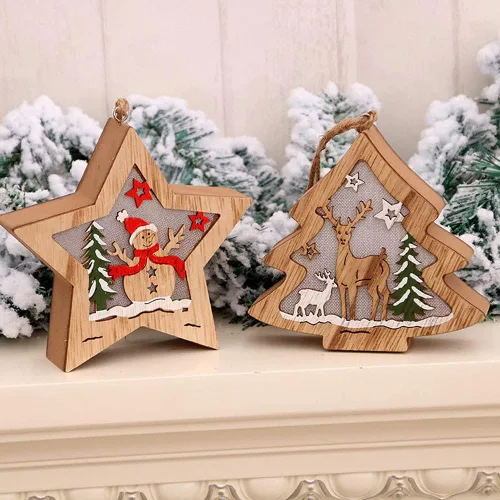 Vista 4 de Adornos de Navidad con forma de árbol de muñeco de nieve, luz colgante para Navidad, cumpleaños, fiesta, decoración artística (muñeco de nieve)