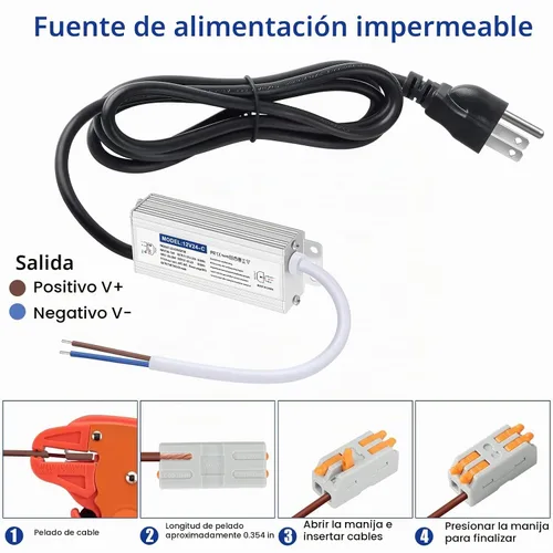 Vista 5 de Controlador LED de 24 vatios impermeable IP67, fuente de alimentación de 12 V CC 2A, convertidor de 120 V CA a 12 V CC, con enchufe de 3 clavijas