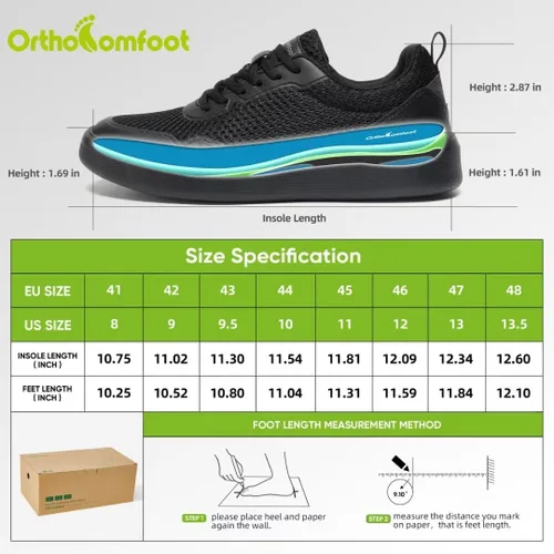 Vista 6 de OrthoComfoot Orthopedic Men's Walking Shoes for Orthotic, Comfortable Arch Support Shoes for Plantar Fasciitis, Adjustable Lace Up Fashion Sneakers