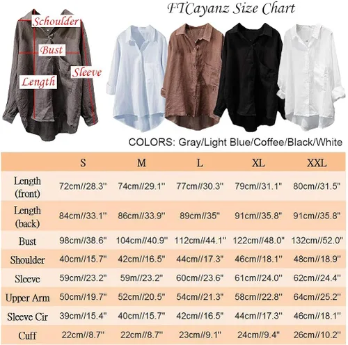 Vista 4 de FTCayanz Blusas casuales de lino para mujer, cuello en V, manga larga, con botones