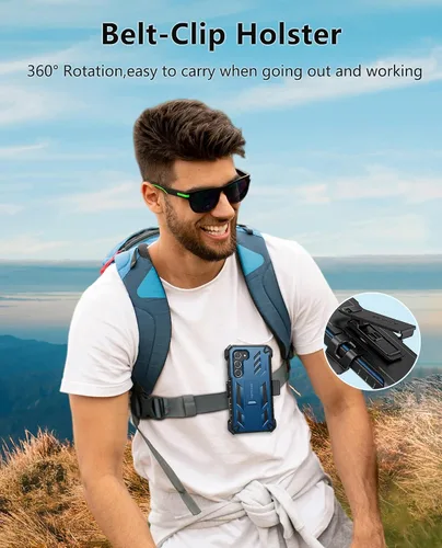 Vista 7 de FNTCASE Funda para Samsung Galaxy S23-Plus: Funda protectora resistente a prueba de golpes con funda de clip para cinturón y soporte Funda