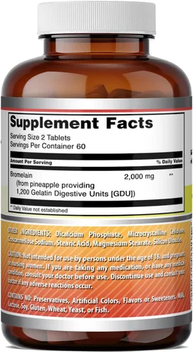 Vista 5 de Amazing Formulas Bromelain 2000 mg por porción, suplemento de tabletas, sin OMG, sin gluten, fabricado en Estados Unidos (1 paquete, 120 unidades)