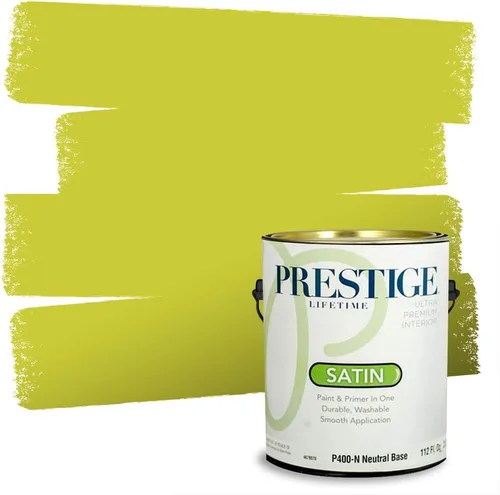 Vista 210 de PRESTIGE Pinturas de pintura exterior e imprimación en uno, 1 galón, plano, combinación comparable de Benjamin Moore* Manzanilla*