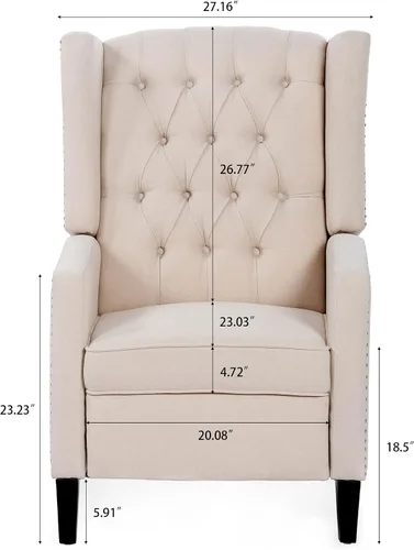 Vista 2 de Silla reclinable con respaldo ajustable, cómoda silla reclinable con respaldo ajustable, sillón de tela copetuda con remaches vintage para sala