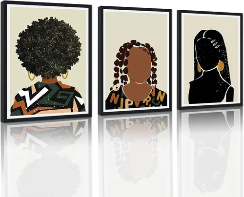 Vista 11 de MAMAGO Lienzo decorativo para pared, pintura de belleza dorada y negra, fotos de mujeres africanas, hermosos pósteres de mujer negra, impresiones