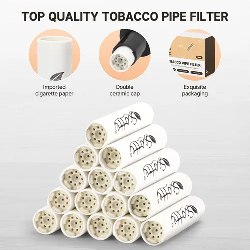 Vista 4 de Scotte Filtros de tubería Filtro de tubo de tabaco de carbón activado de 0.354 in con tapa de cerámica dual 100 piezas Núcleo de filtro para fumar