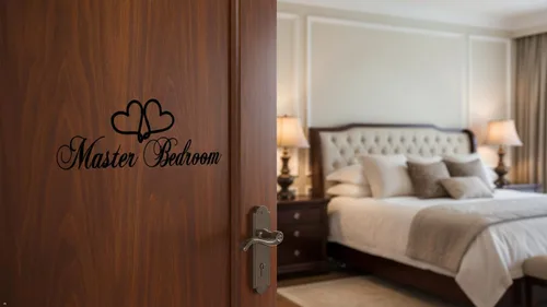 Vista 4 de Calcomanía de vinilo para puerta de dormitorio principal, adhesivo de pared extraíble con diseño de corazón, decoración moderna de puerta o pared