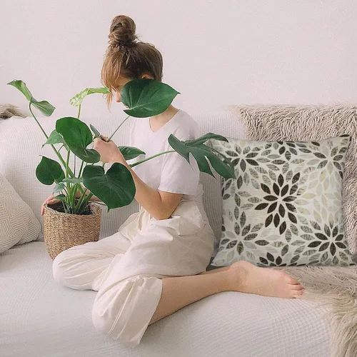 Vista 4 de Juego de 2 fundas de almohada negras y grises de 40 x 40 cm, geométricas, florales, decorativas para exteriores, fundas de almohada estilo granja
