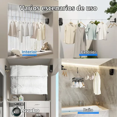 Vista 6 de Mustorn Tendedero retráctil para interiores, línea de ropa para exteriores que no se hunde, línea de ropa resistente para secar la ropa, línea
