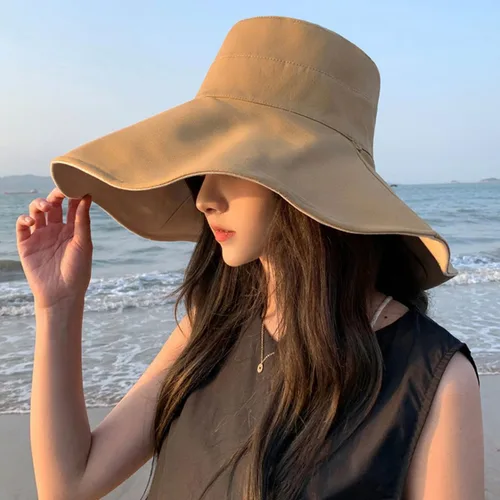 Vista 3 de Sombrero de ala ancha para mujer, de lino y algodón, reversible, ultra a la moda, sombrero de pescador de algodón para viajes, playa, al aire libre