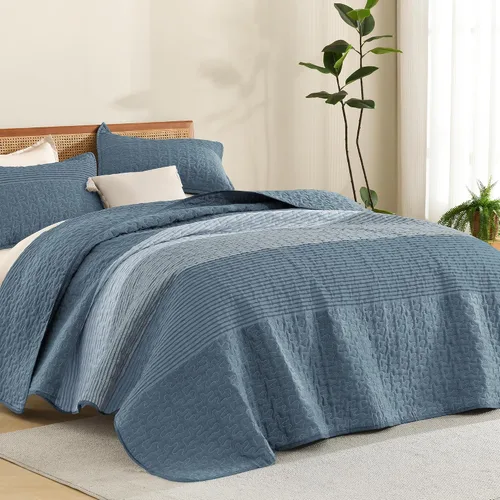 Vista 12 de Litanika Edredón tamaño Queen, juego de ropa de cama de 3 piezas a rayas 01 - Blanco y negro