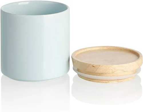 Vista 10 de Sweejar Juego de recipientes de cerámica para encimera de cocina, tarro de almacenamiento de alimentos en relieve con tapa de bambú, recipiente
