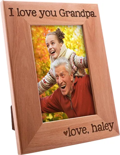 Vista 2 de Marco de fotos personalizado con texto en inglés "I Love You Grandpa", 4 x 6 pulgadas, marcos grabados personalizados con nombre, regalo del día